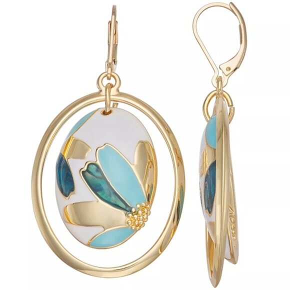 Napier Jewelry - NAPIER Retro Flower Gold Multicolor Enamel Orbital Oval Shaped Earrings**NEW!